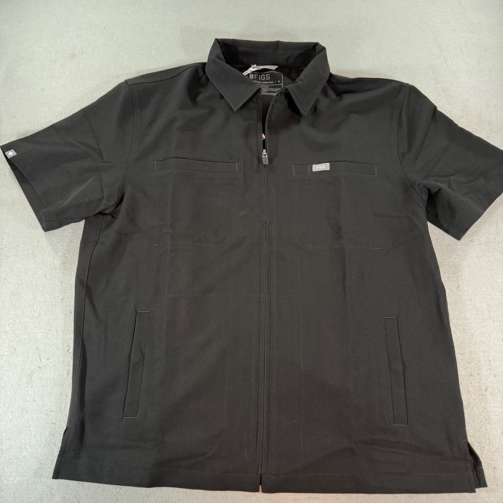 FIGS Carlisle Zip Scrub Top Mens M Black Technical Medical Shirt